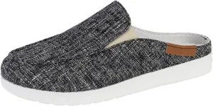 Women's Canvas Slip On Mules,Fashion Open Back Flats Shoes Summer Closed Round Toe Low Top Sneaker Loafer Shoes
