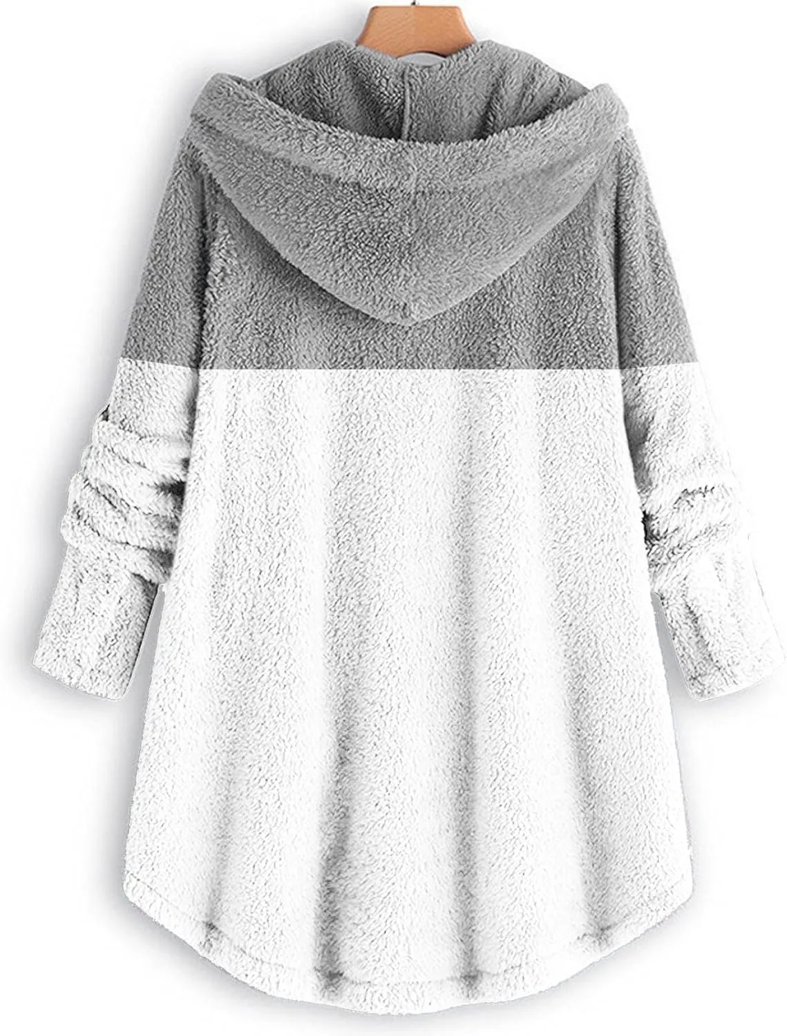 Womens Fuzzy Fleece Jacket Button Hem Plus Size Hoodie Top Sweater Blouse Outerwear with Pockets Snow Jackets for