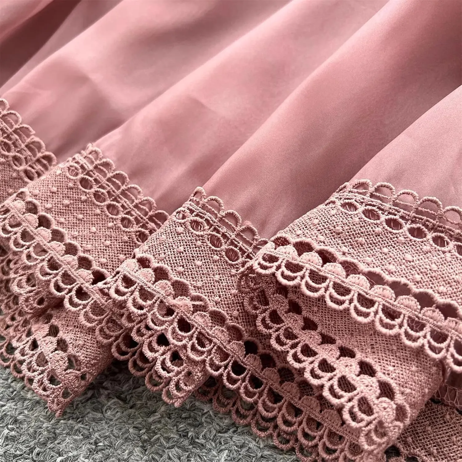 Women's Muslim Hollow Out Long Sleeve Party Dress Lace Trim Embroidery Organza Evening Dress
