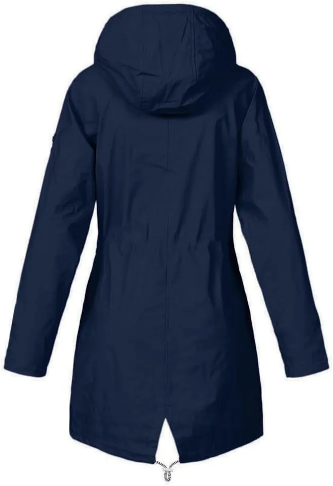 Women's Raincoats Fleece Lined Warm Winter Coats Long Sleeve Waterproof Rain Jackets Hooded Long Trench Coats