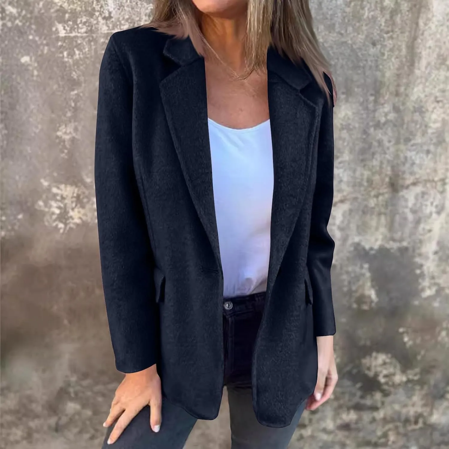 XUNRYAN Trench Coat for Women Notch Lapel Faux-Wool- Blend Jacket Winter Fall Fashion Business Casual Work Office Jackets